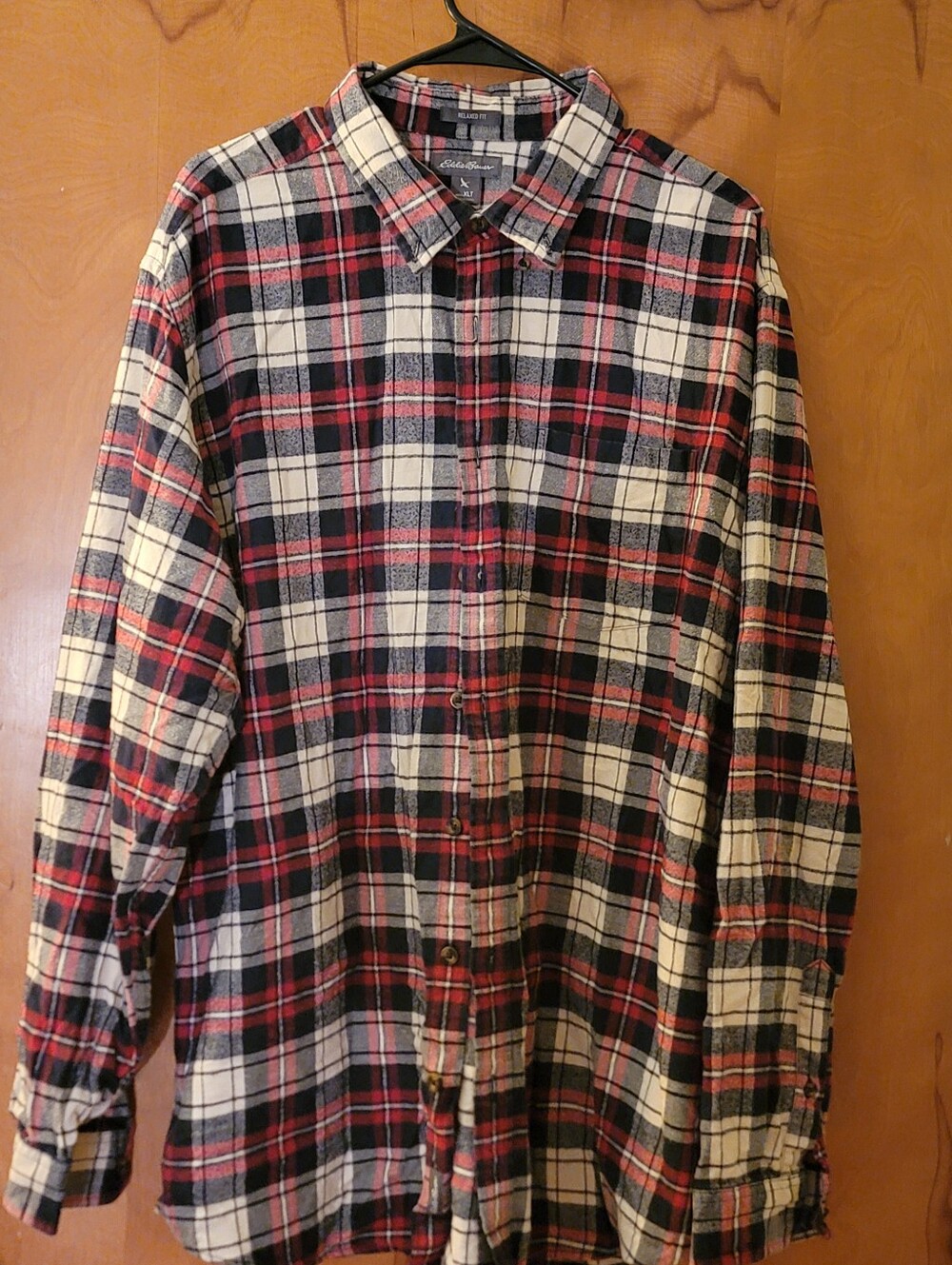 Eddie Bauer Red, Black and White Plaid Mens XLT Button Up Shirt